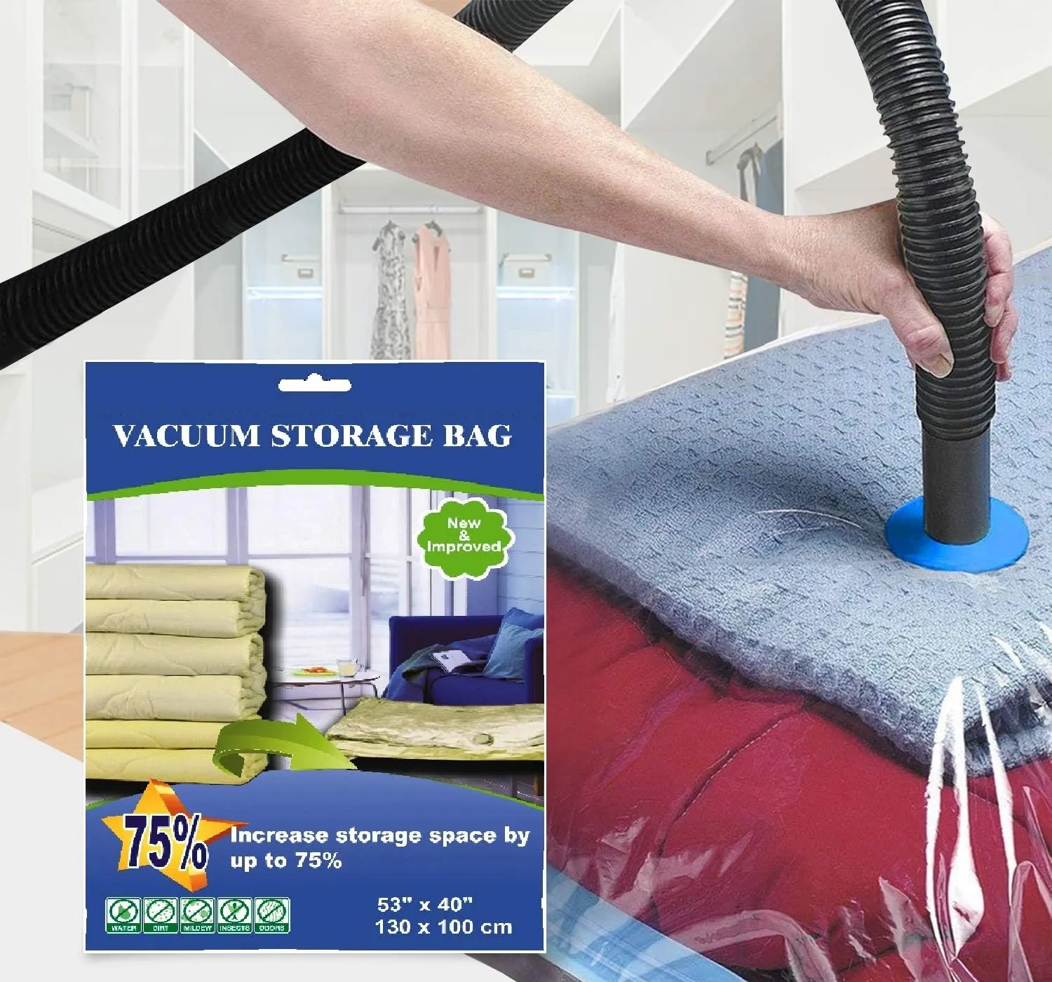 x5-10 Pack of Premium Super Jumbo Vacuum Storage Space Saver Bags - 5 Size Options